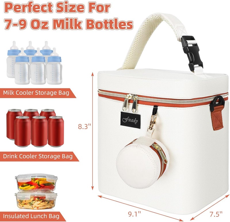 Fxady Breastmilk Cooler Bag with Ice Pack, Insulated Baby Bottle Tote Bag for 6 Bottles Up to 9 oz, Clip-On Pouch for Baby Essentials, Leakproof, Waterproof, Shoulder Strap for Nursing Moms - Image 2